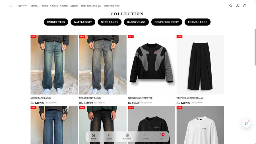 Clothing ecommerce collection page designed for mobile and catalogue browsing